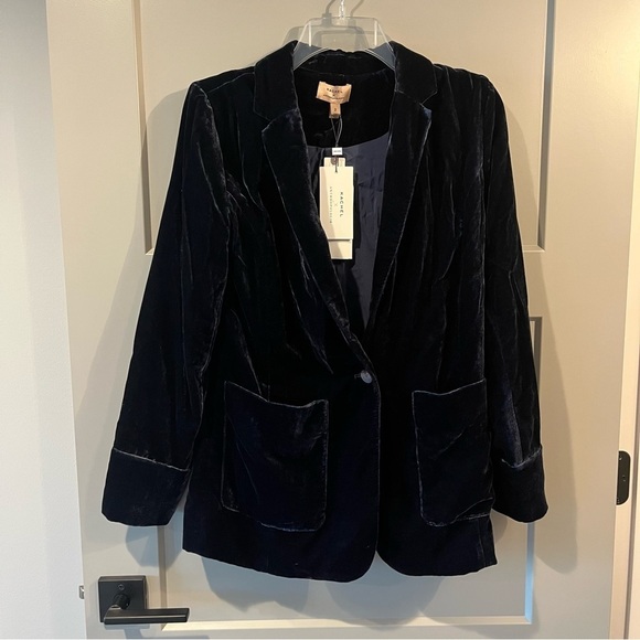 NWT Anthropologie Kachel Size 2 Navy Blue Micah Velvet Blazer One Button $180 - Picture 2 of 8